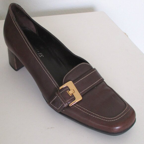 Aerosoles "Two Time" Womens Brown Leather Stacked Heel Loafer - Size 8.5M - Picture 2 of 10